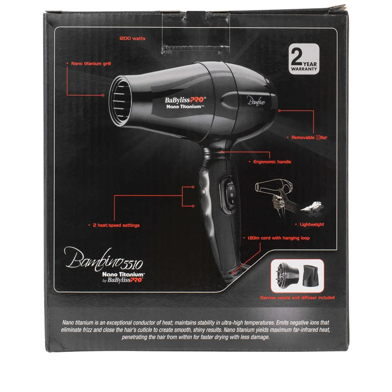 Babyliss Pro BaBylissPRO Bambino Travel Dryer 1200W 4 Babyliss Pro BaBylissPRO Bambino Travel Dryer 1200W - Image 4