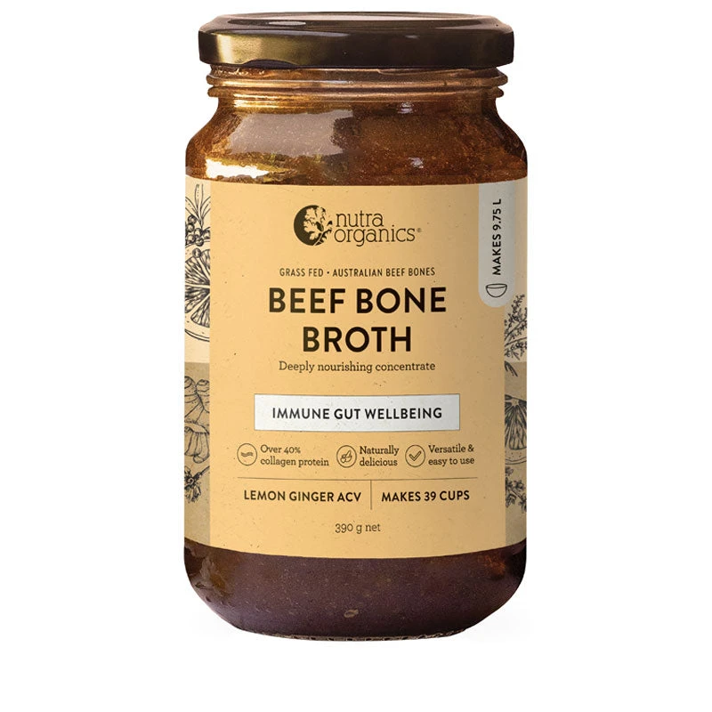 Nutra Organics Beef Bone Broth Concentrate - Lemon Ginger ACV 390g 1 Nutra Organics Beef Bone Broth Concentrate - Lemon Ginger ACV 390g
